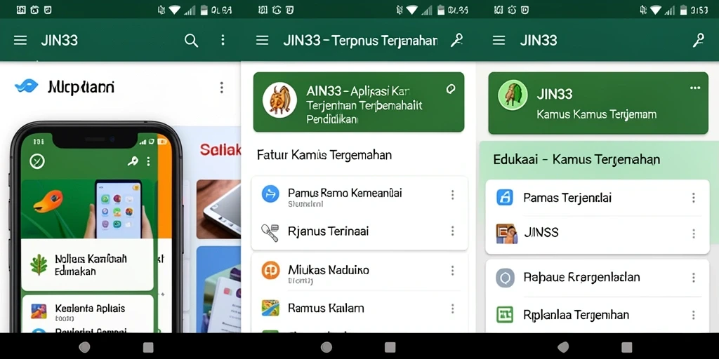 Screenshot antarmuka aplikasi JIN33 yang menunjukkan fungsi Kamus Terjemahan.