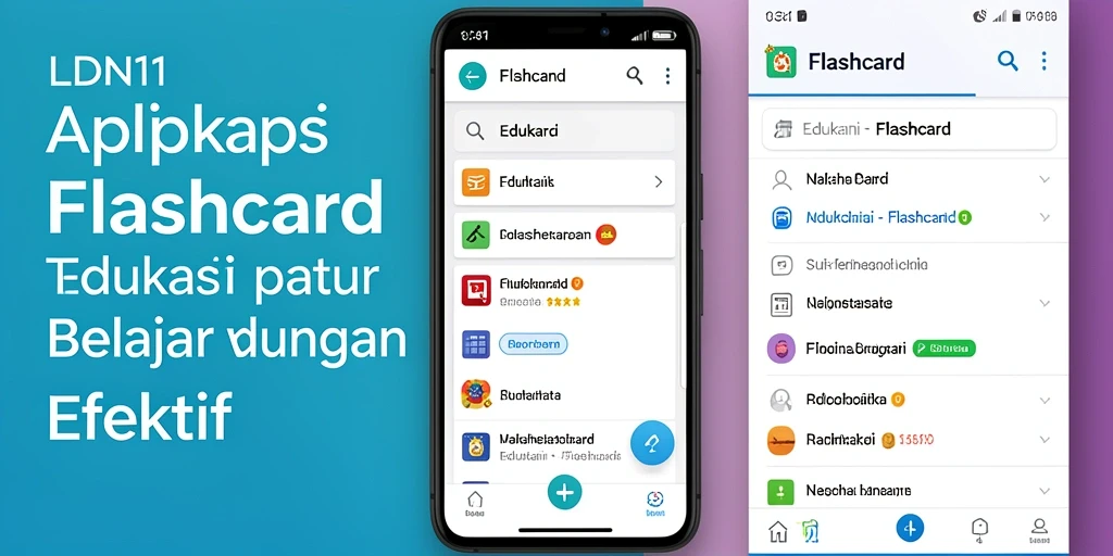 Antarmuka aplikasi LDN11 untuk belajar dengan flashcard yang interaktif.