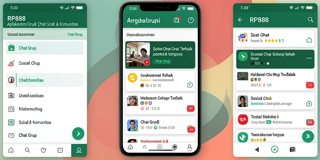 Antarmuka aplikasi RP888 yang menarik untuk Chat Grup.